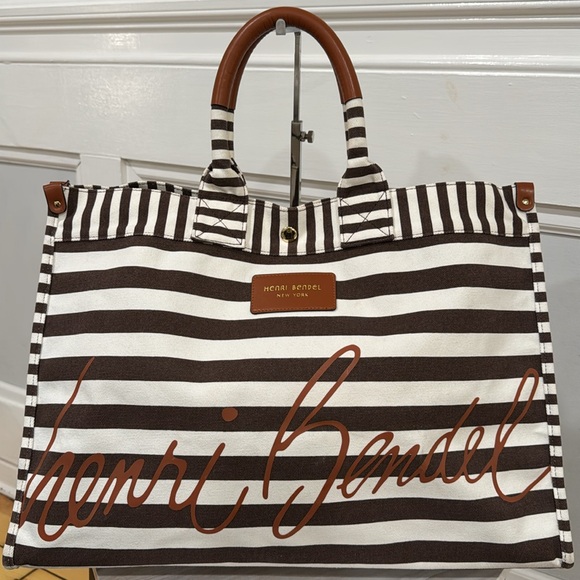 Henri Bendel Bag Large Canvas Striped Logo Tote Bag - Picture 4 of 17